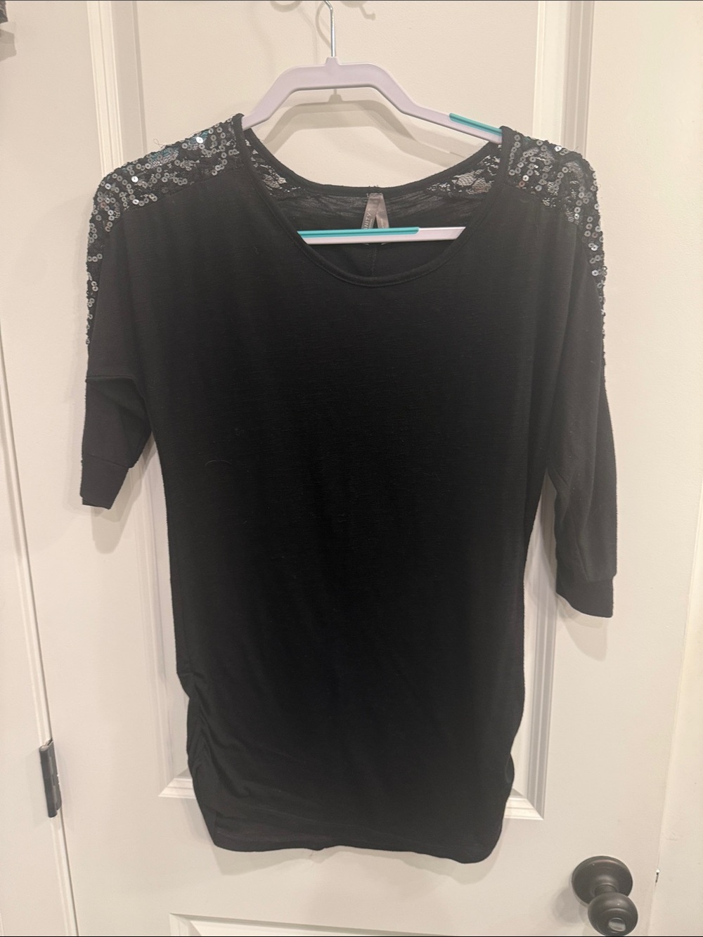 Vanity Black Sequin Shoulder Tunic Top